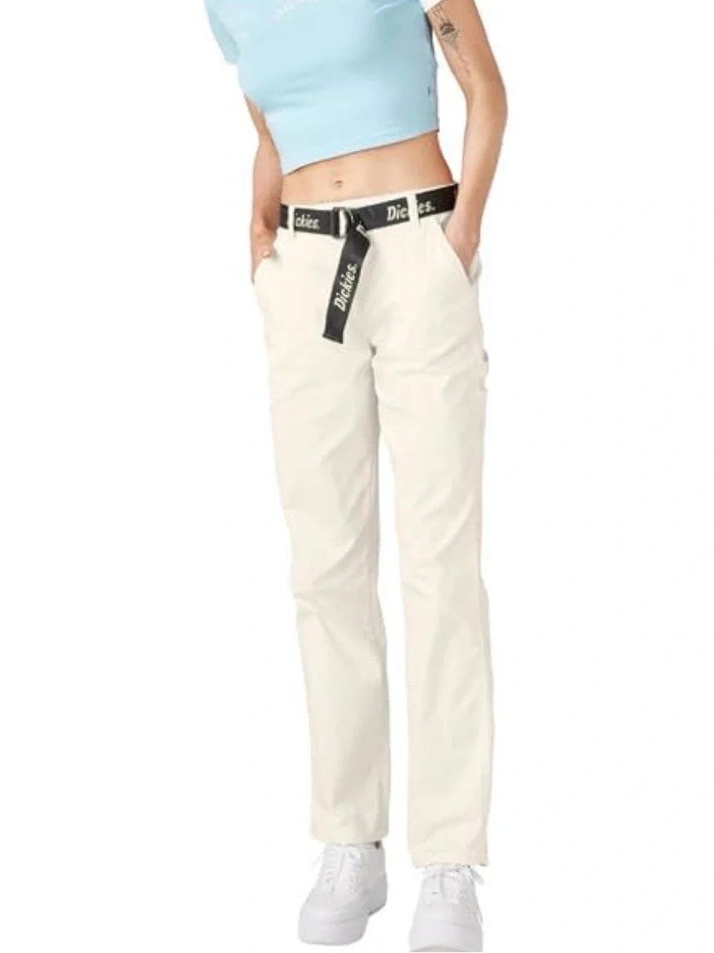Dickies Cream Straight-Leg Pants with Black Logo Belt